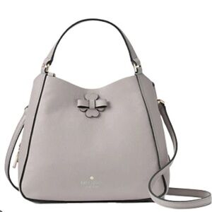 - NWT Kate Spade Soft Taupe Grey Pebbled Leather Triple Compartment Talia Satcel